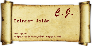 Czinder Jolán névjegykártya